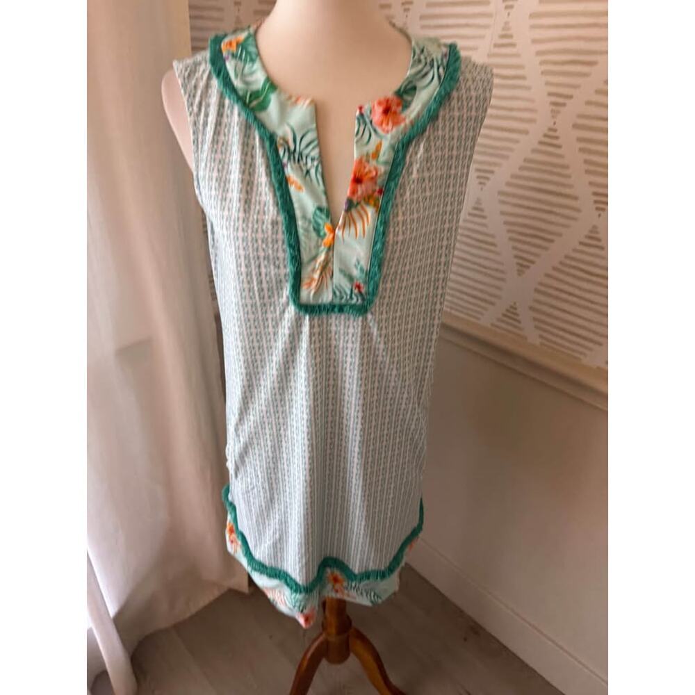 Cabana Life Women’s Medium Tulum Teal Fringe Sleeveless Tank Dress - Picture 2 of 10
